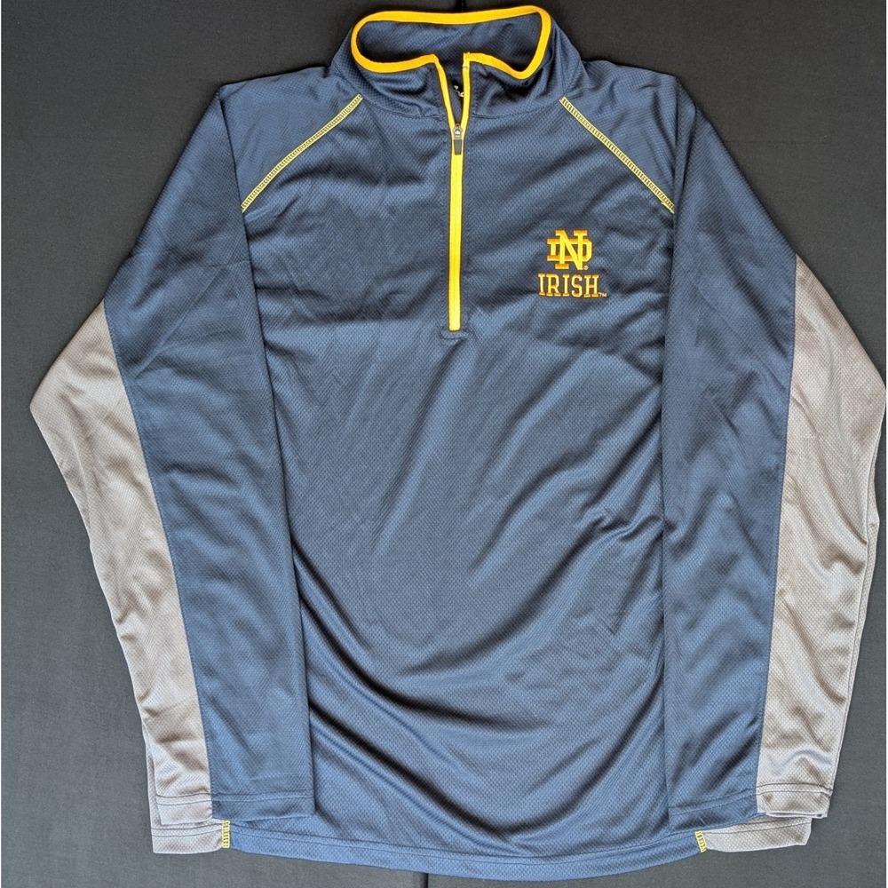 Fanatics Notre Dame Fighting Irish Mens XLT Navy Grey Quarter Zip Pullover Shirt